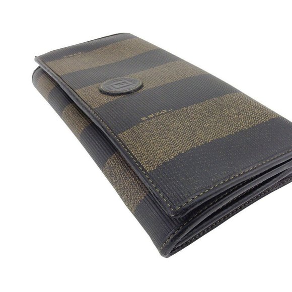 FENDI Long Wallet Pecan Beige PVC x Leather Authentic - Picture 2 of 4